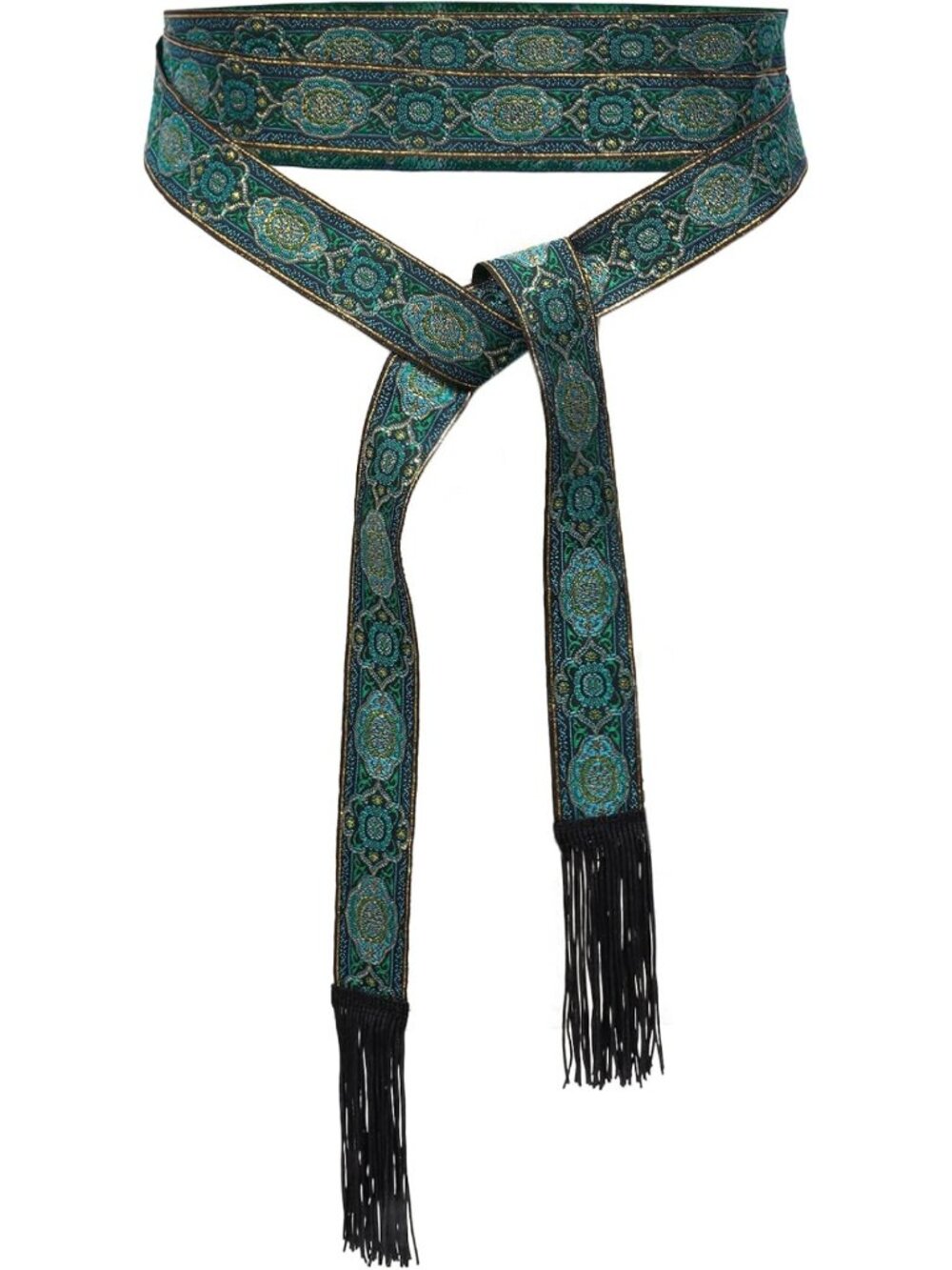 Medieval Vintage Waist Belt with Wave Trim, Tassel & Double-Sided Embroidery for